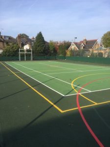 Ball Court Lewisham London - Court Marking Line Painting - Portsmouth Hampshire Surrey Sussex Car Parks Polymeric Colour Coatings Sports Halls Playgrounds