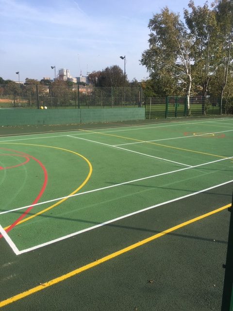 Ball Court Lewisham London - Court Marking Line Painting - Portsmouth Hampshire Surrey Sussex Car Parks Polymeric Colour Coatings Sports Halls Playgrounds