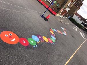 Playground Southhall London - Thermoplastic - Painting Portsmouth Hampshire Surrey Sussex - Polymeric Colour Coatings Sports Halls Playgrounds