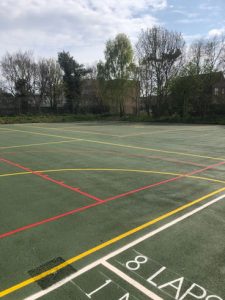 Ball Court Chichester West Sussex Line Marking Painting Portsmouth Hampshire Surrey Sussex Car Parks Polymeric Colour Coatings Sports Halls Playgrounds