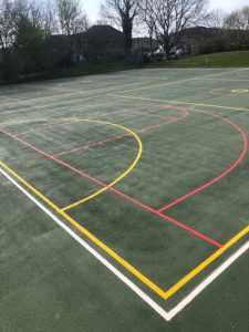Ball Court Chichester West Sussex Line Marking Painting Portsmouth Hampshire Surrey Sussex Car Parks Polymeric Colour Coatings Sports Halls Playgrounds